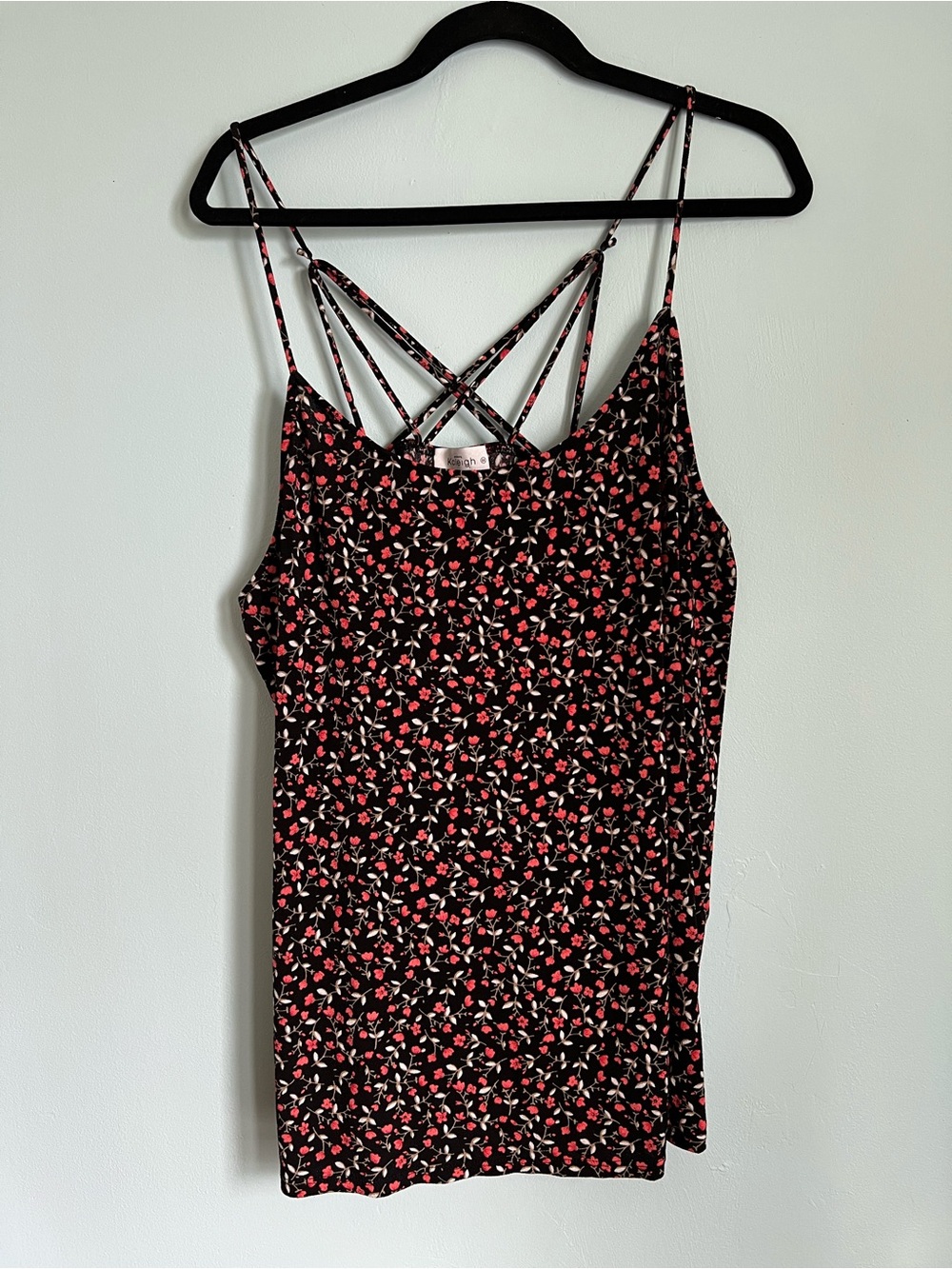 Kaileigh Black Floral Strappy Cami with Crisscross Back
